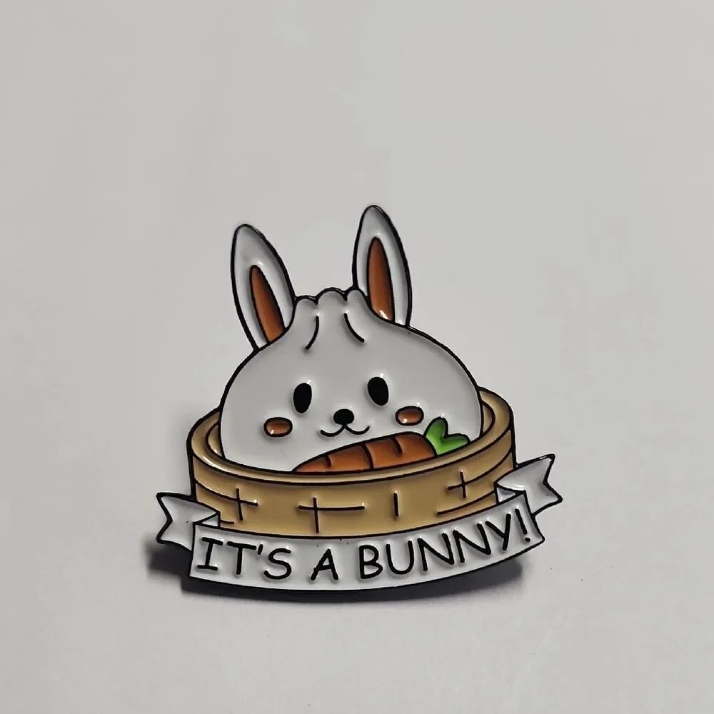 Cute Bunny Dumpling Enamel Pin - White and Brown